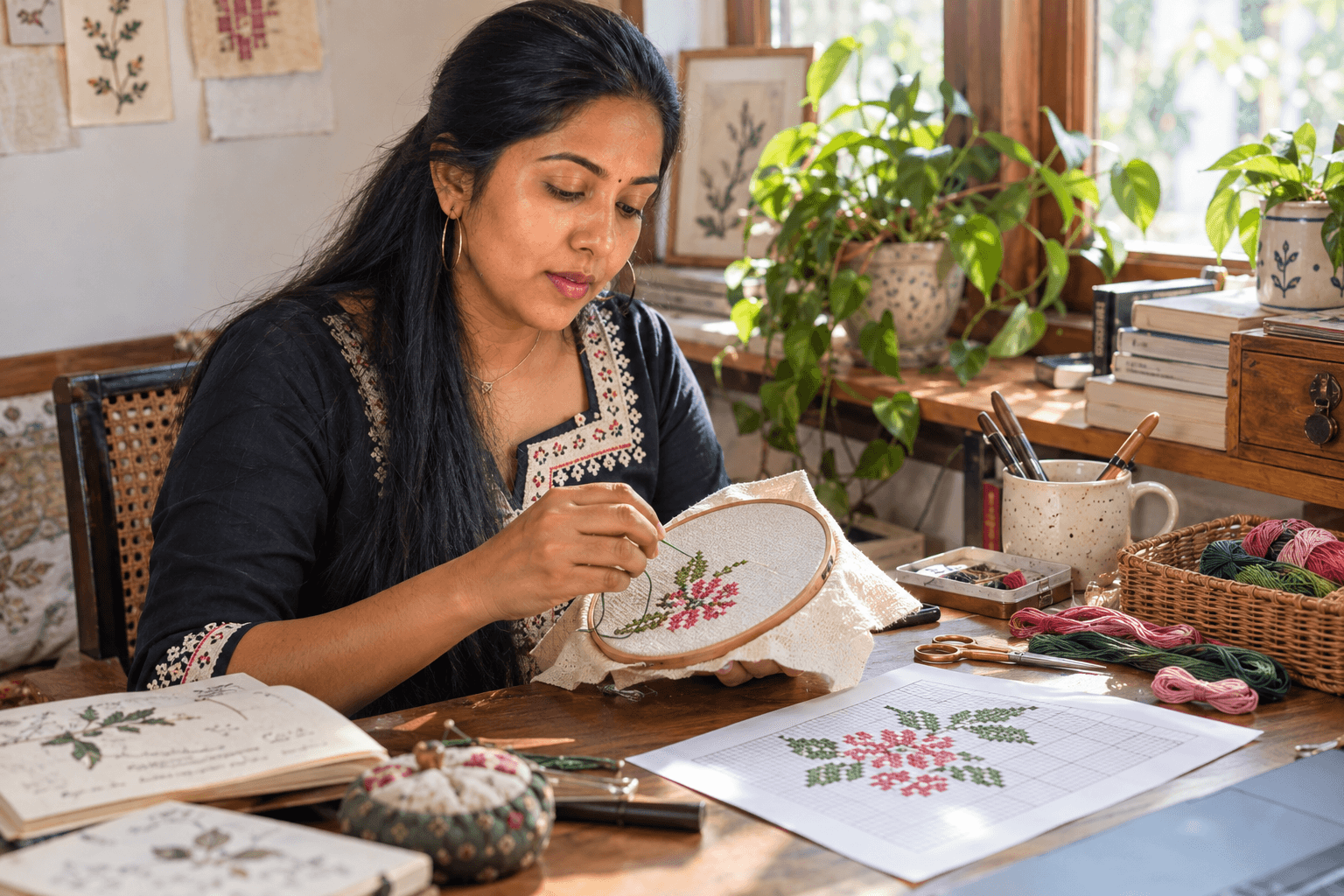 Artisan workspace hands crafting clay